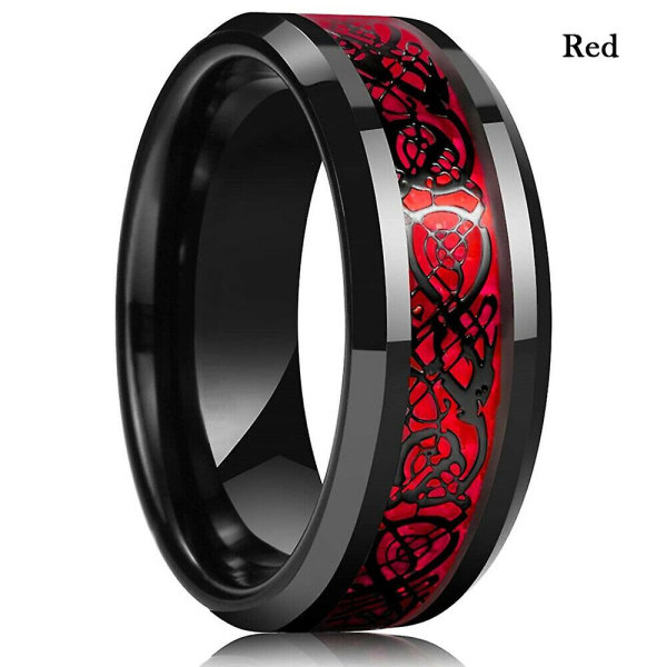 Trendig 8mm Herr S Blue Dragon Ring i rostfritt stål Viking Knot Inlay Blue Carbon Fiber Ring Herr S Bröllopsring Storlek 6-13 7 Red