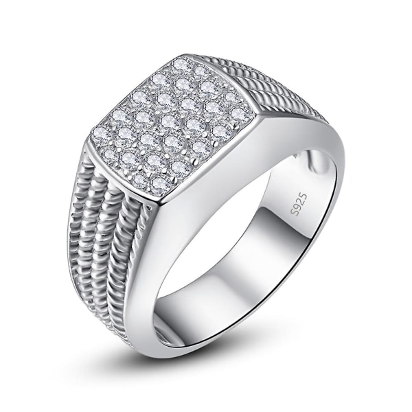 925 Sterling Sølv 10 mm Rhodiumbelagt Cubic Zirconia Ring til mænds bryllupssmykker 11