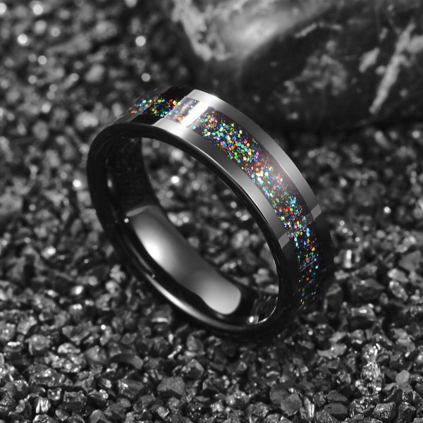 Nuncad 6mm Tungsten Carbide Ring Svart Farge Dome Polert Innlagt Rosa Bling Powder Dames Ring Bryllup Beste Gave 8