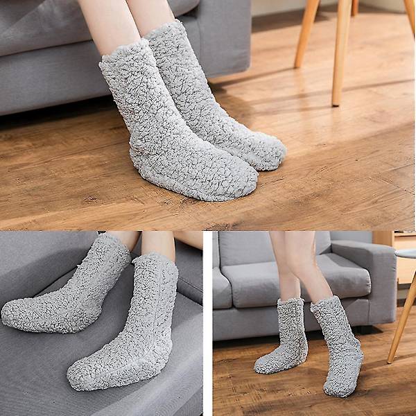 1 par halksäkra strumpor, fluffiga vinterstrumpor i fleece, plysch tjocka varma golvstrumpor Dark Grey