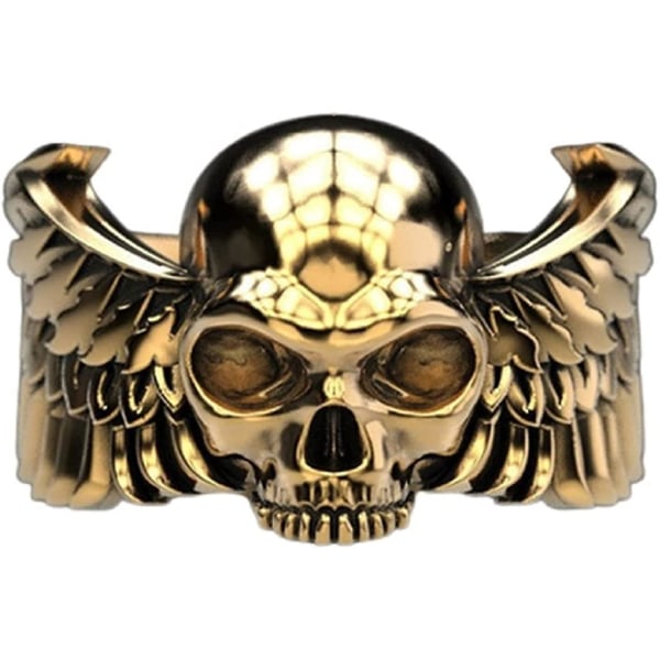 Skull Ring,gothic Skull Wings Ring För Män, Punk Grim Reaper Skeleton Head Ring,retro Hip Hop Demon Skull Halloween Ring För Pojkar Vintage Rock Skeleto Gold 10