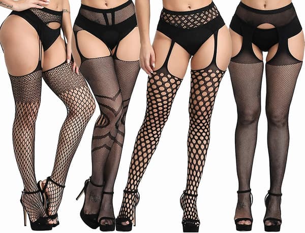 Plus Size netstrømper, sorte netstrømpebukser Lår høje strømper Suspender Strømpebukser 4 stk.