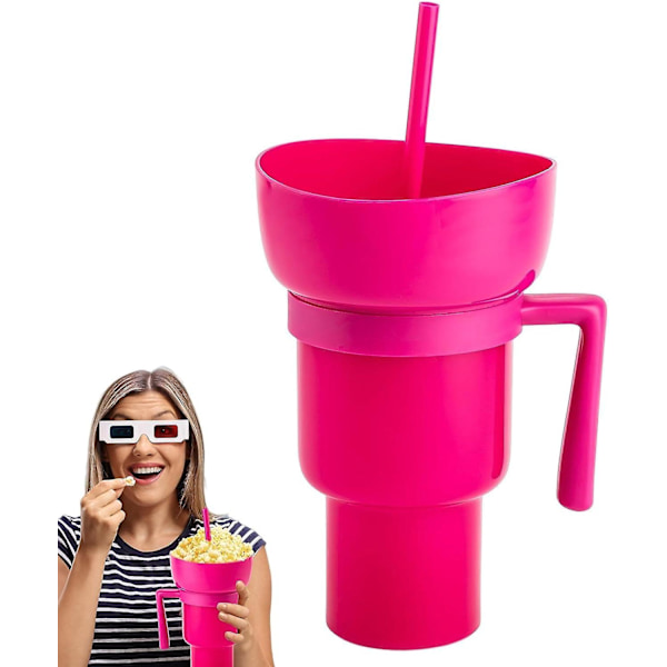 Välipala- ja juomakuppi 2 in 1, Stadium Tumbler, välipalakuppikulho pillillä, uudelleenkäytettävä välipala ja Pink