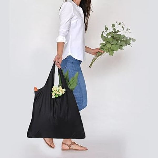 3 stk. genanvendelige indkøbsposer, sammenfoldelig shopper med påsyet pose
