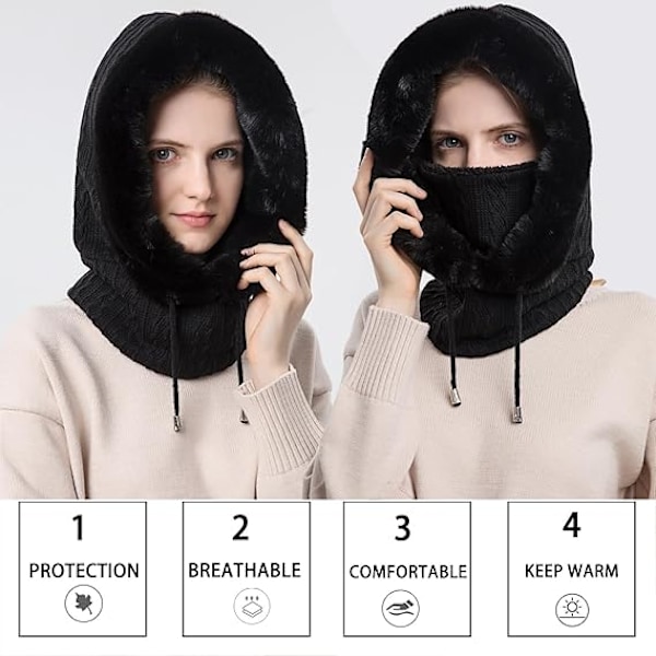 Vinterstrikket Balaclava for Kvinner med Fleksibel Halsvarmer Balaclava-Lue for Sykling Ski Vandring Fjellklatring Camping