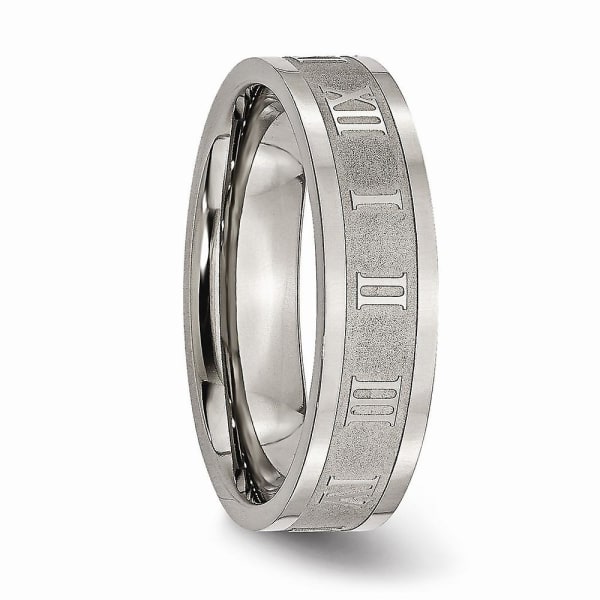 Titanium graverbar polert og sateng romertall 6 mm sateng og polert bånd Ring smykkegaver for kvinner - Ring Si 12.5