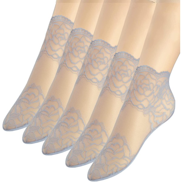 Blonde ankelsokker for kvinner - 5 par volangsokker kvinner - Fishnet ankel sokker for kvinner