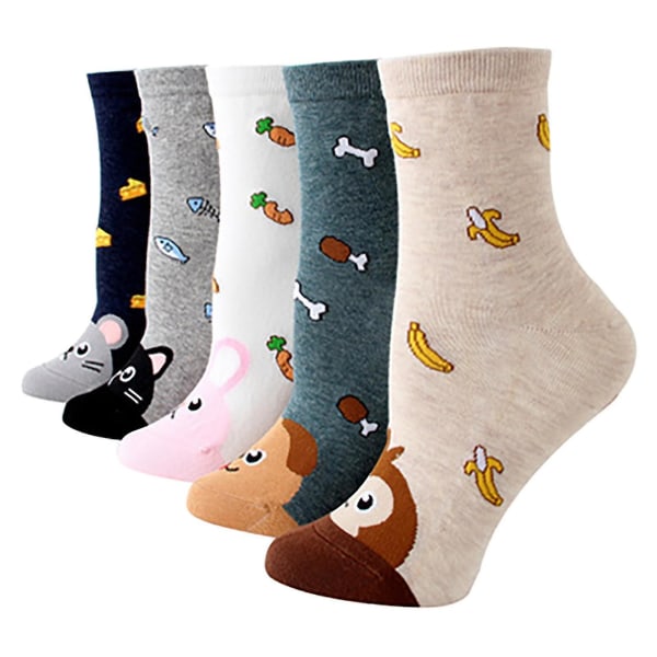 5 par kvinner Casual Print bomull mønster dame sokker tube komfortable sokker