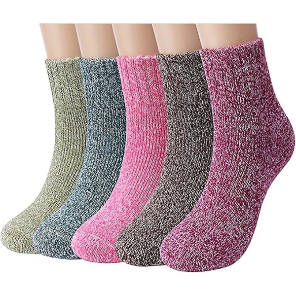 Naisten villasukat Super paksut pehmeät sukat Naisten lämpimät sukat talviruohovihreälle, tummanvihreälle, violetille, viininpunaiselle, vaaleanpunaiselle 5 paria