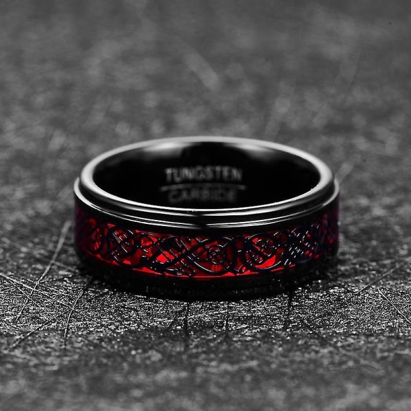 Jqueen Tungsten Cabide Ring For Mænd Kvinder Sort Celtic Red Carbon Fiber Inlay Wedding Band 14