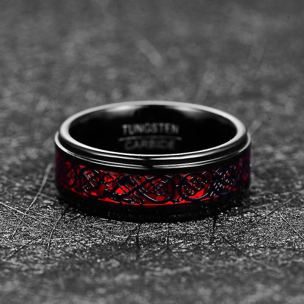 Jqueen Tungsten Cabide Ring For Menn Kvinner Svart Celtic Red Carbon Fiber Inlay Wedding Band 13.5