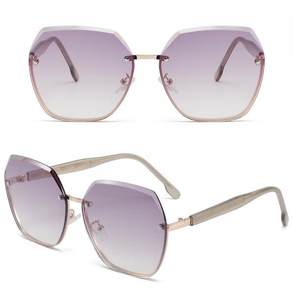 Lätt Lyxglasögon Dam Solglasögon Stor Ram Solglasögon Gradient Kantlösa Solglasögon Mode med ljus Mak Gold frame gradient purple col