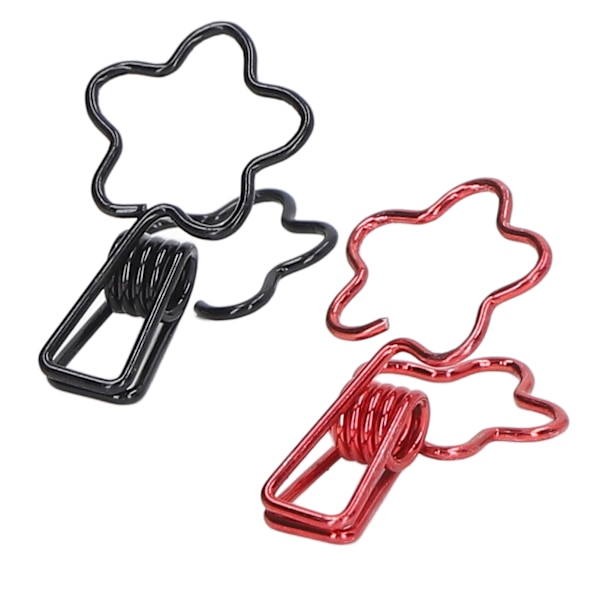 100 Søde Tegneserie Blomsterformede Papirclips - Sorte & Røde Metalklips med Lang Hale til Kontorpapir