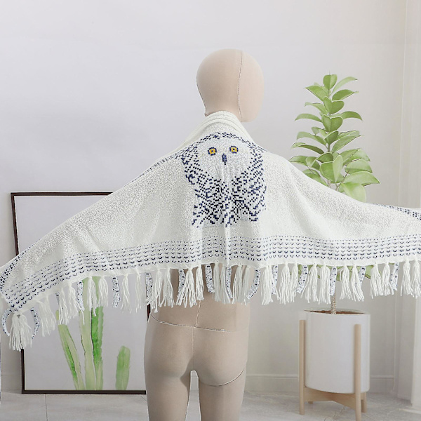 Damscarf Sjal Ugglamönster Mode Kreativ Present Bärbar Stickad Varm Scarf i bomull White