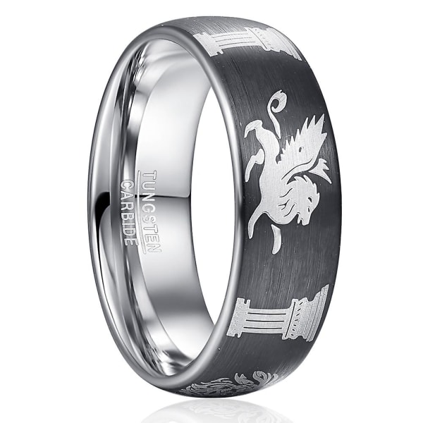 Svart Tungsten Carbide St. Mark's Winged Lion Ring 8mm Bröllopsring Jubileumsring 12