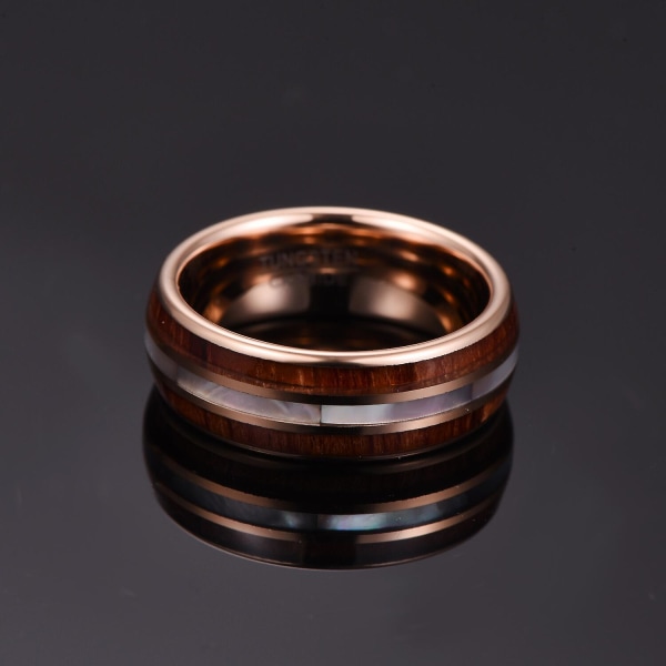 Nuncad 8mm Tungsten Carbide Ring Hawaiian Koa Wood Tungsten Stål Ringar Pärlemor Shell Bröllopsband Komfort passform Storlek 7-12 10.5