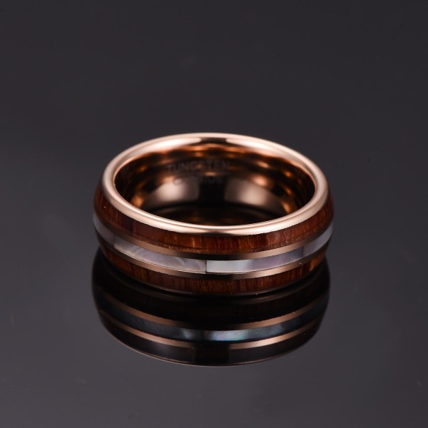 Nuncad 8mm Tungsten Carbide Ring Hawaiian Koa Wood Tungsten Stål Ringar Pärlemor Shell Bröllopsband Komfort passform Storlek 7-12 8.5
