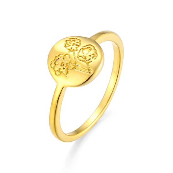 Handgjord Blomma Signet Ring -18k guld Ring-minimalistisk Statement Ring med botanisk graverad- Delikat personliga smycken present till kvinnor/flicka