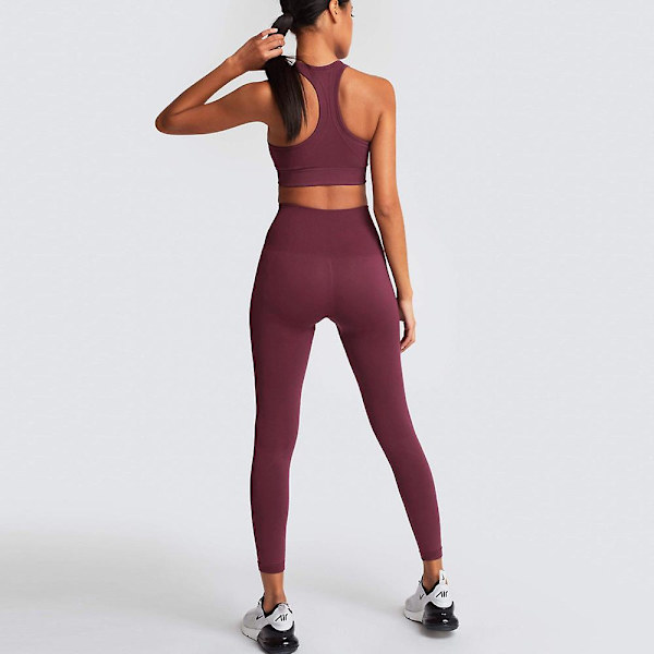 Sömlös stickad yoga bär kvinnors sport bh väst set Purple S