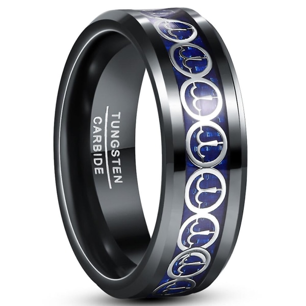 8mm Black Inlaid Aries Tungsten Steel Ring Pattern Blue Carbon Fiber Ring Comfort Fit Rings Jewelry 8