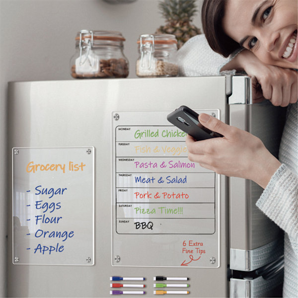 Magnetisk veckokalender för kylskåp, akrylmagnetraderingstavla, veckoplaneringstavla Tydliga whiteboard-kalendertavlor 0.4 L