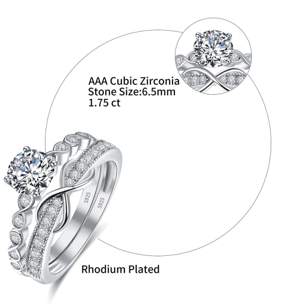 Dam 6,5 mm rund zirkon oändlig design vigselring silverring 925 smycken set Cz zirkon kristall smycken silver 5