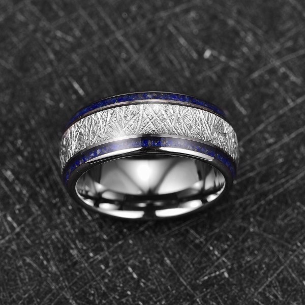 Nuncad 8 mm imitation meteorit Lapis Lazuli Tungsten Carbide Ring Vigselring för män 11