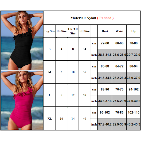 Dam volanger En axel baddräkt Sexig Skinny Beachwear Sommar black black L