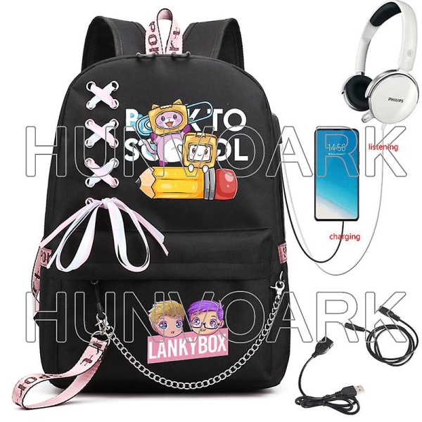 Lankybox Ryggsäck USB Laddning Män Dam Ryggsäck Vattentät Skolväska för Tonåringar Casual Laptop Mochila Escolar För Flickor Pojkar Style 9