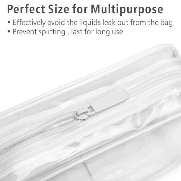 Genomskinlig necessär, 3-pack TSA-godkänd necessär Quart-size-väska, bärbar väska som uppfyller flygplatsflygbolagen, vit
