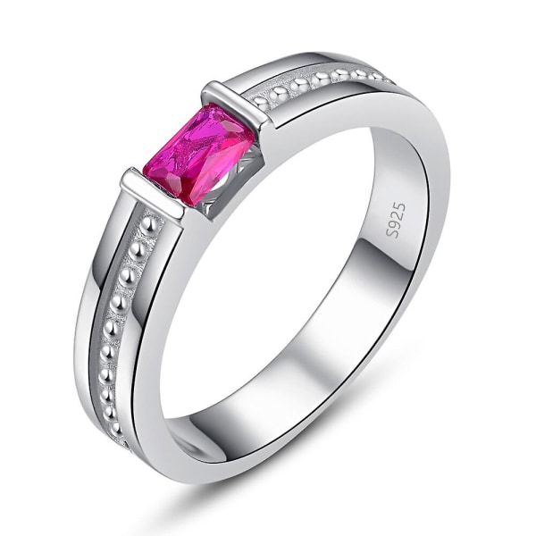 5mm Embedded Rectangular Ruby 925 Sterling Silver Male Ring For Men Wedding And Engagement silver 8