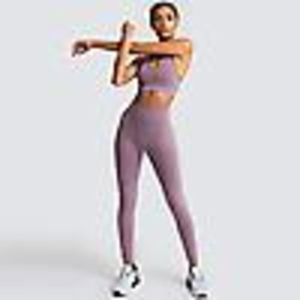 Sømløs strikket yoga bære kvinners sports-BH vest leggings sett Lys Lilla Light Purple M