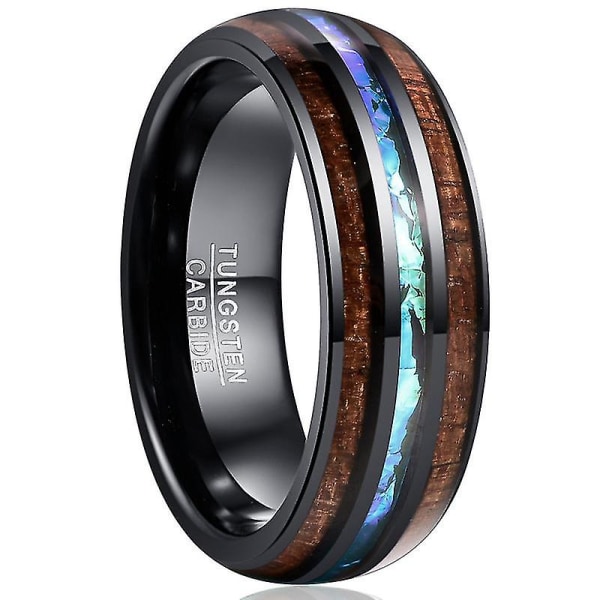 8mm Tungsten Rings For Men Women Hawaiian Koa Wood Inlay Dome Blue Center Wedding Bands Comfort Fit 7.5