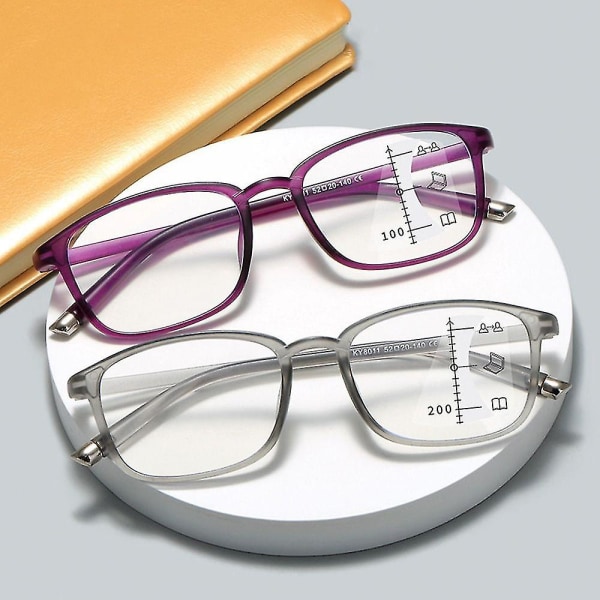 Far And Near Dual-use Tr90 Multi-focus Lesebriller Unisex Progressive Anti-refleks Ultralette presbyopi-briller purple Strength 2.00