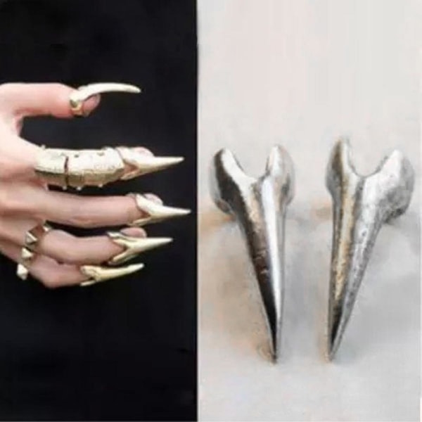 Punk Rock Style Finger Nail Claw Gothic Talon Spike Metal Fingerspiss Ringer Gave