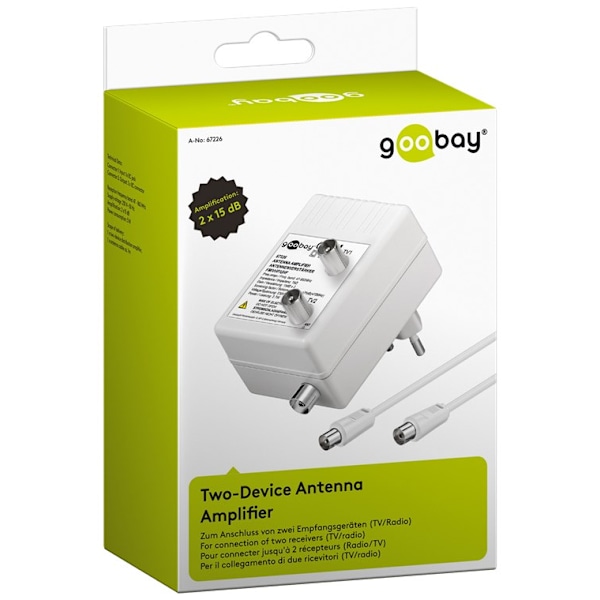 Antenneforsterker for to enheter 15 dB (DVB-T, DVB-T2, DVB-C)