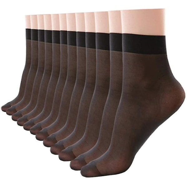 10 par kvinnelige sommer tynn silke gjennomsiktig sexy ankel nylon sokker Black