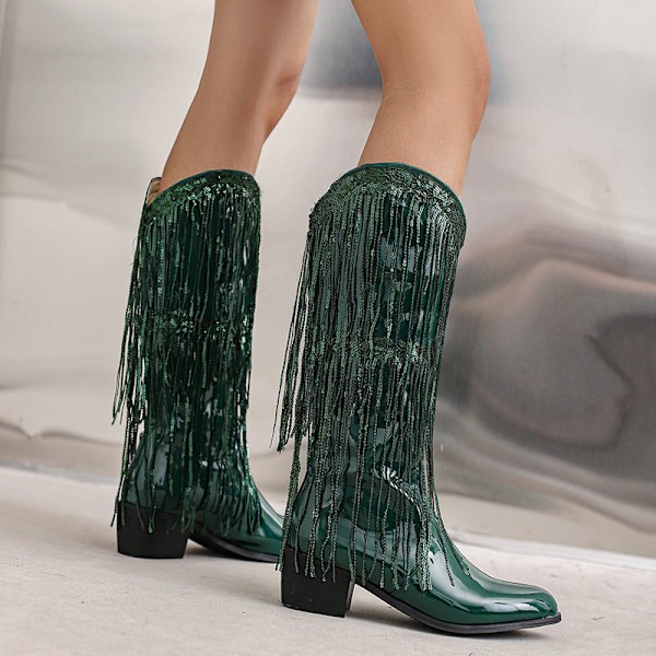 Damesko med frynser i metallisk cowboy-stil Grøn Green 40