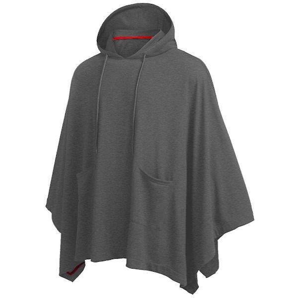 Unisex Casual Hætte Poncho Cape Kappe Mode Frakke Hættetrøje Pullover Med Lomme Mørkegrå Dark Grey XL