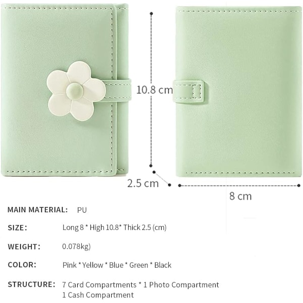 Flickor Kvinnor Plånbok Tri-vikt blommor Plånbok Kontantficka (Grön)