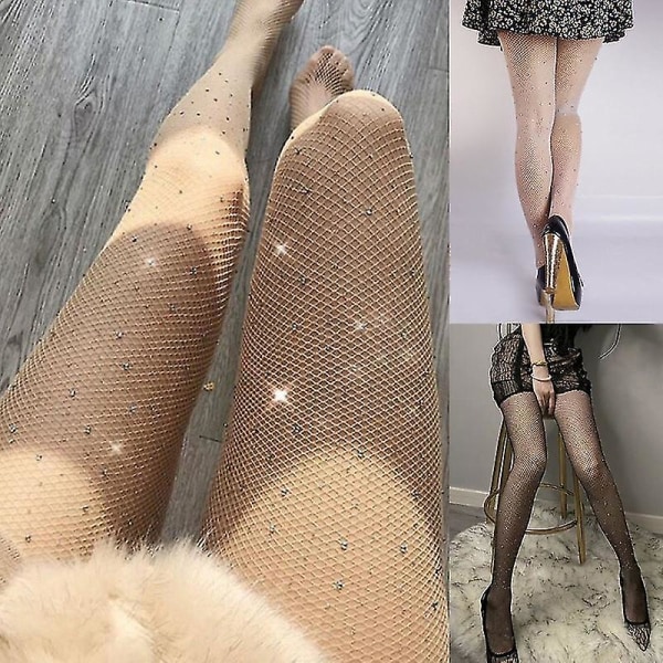 Naisten tekojalokivi Diamond verkkosukkahousut Hollow Out Mesh läpinäkyvät kimaltelevat sukkahousut