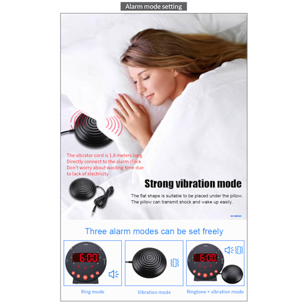 Vækkeur med sengevibrator Sort