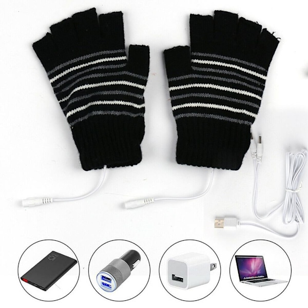 USB elektrisk opvarmede handsker Termisk genopladelig fingervarmer black