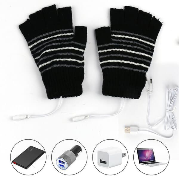 USB elektriske oppvarmede hansker Termisk oppladbar fingervarmer grey