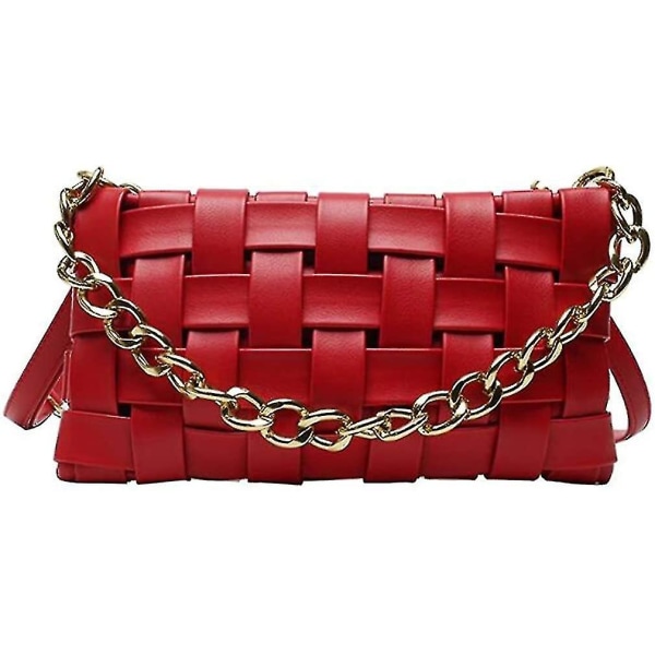 Women's Evening Handbags Braided Shoulder Bag Weave Purse With Chain