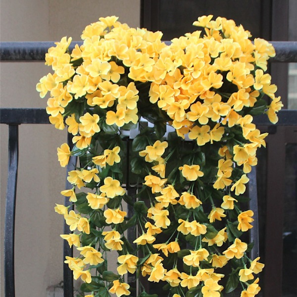 Levande konstgjord hängande orkidé Gäng Siden Lång hängande Bush Blommor Sträng Bröllopsfest Heminredning Yellow