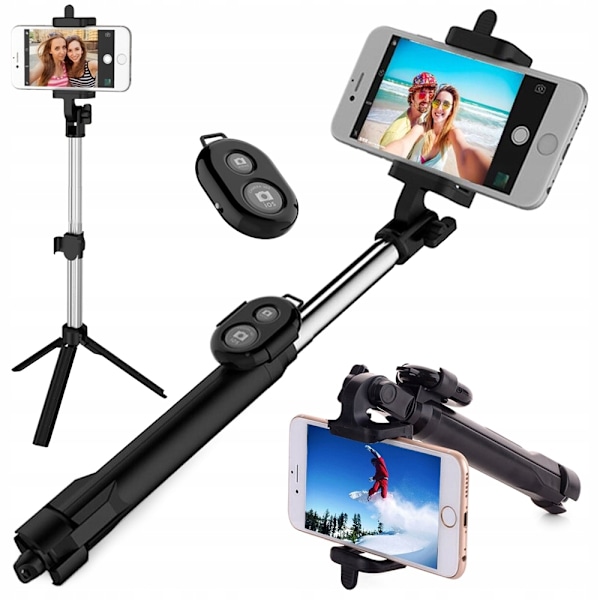 Selfiestick / tripod mobilstativ med bluetooth fjärrkontroll Black Svart