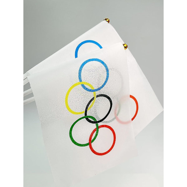 Populær 25-pak olympiske lege flag lille mini olympiske ringe håndholdt pind flag banner udendørs gård dekoration gave med æske ZMYX