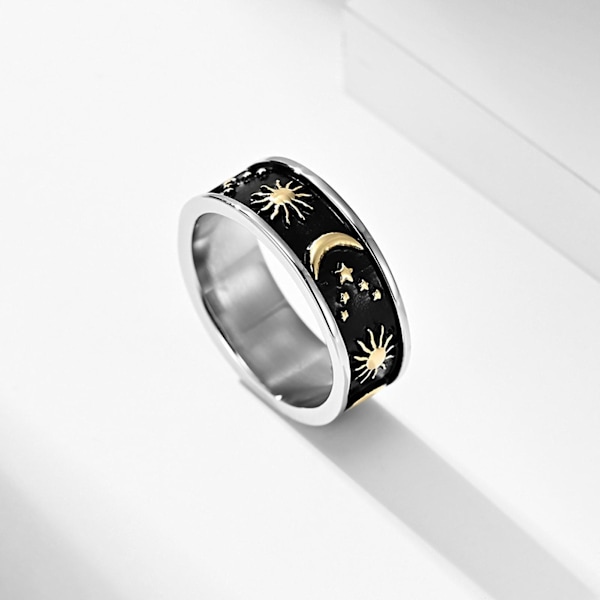 Unisex Ring Stjärna Måne Soldekoration Män Kvinnor Utsökt Rund Bohemian Ring För Bröllop Golden Golden US 8