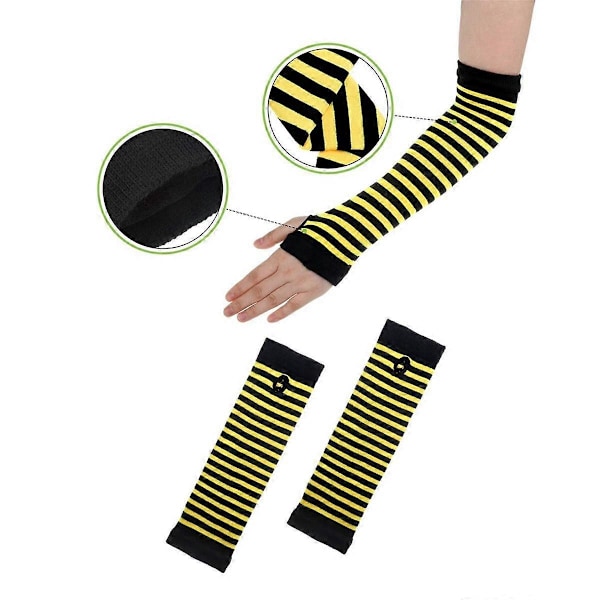 Bi-dräktset för vuxna Halloween Bi-dräkt Tutu-kjol Bi-randig knä-lång strumpa Långa handskar YellowBlack